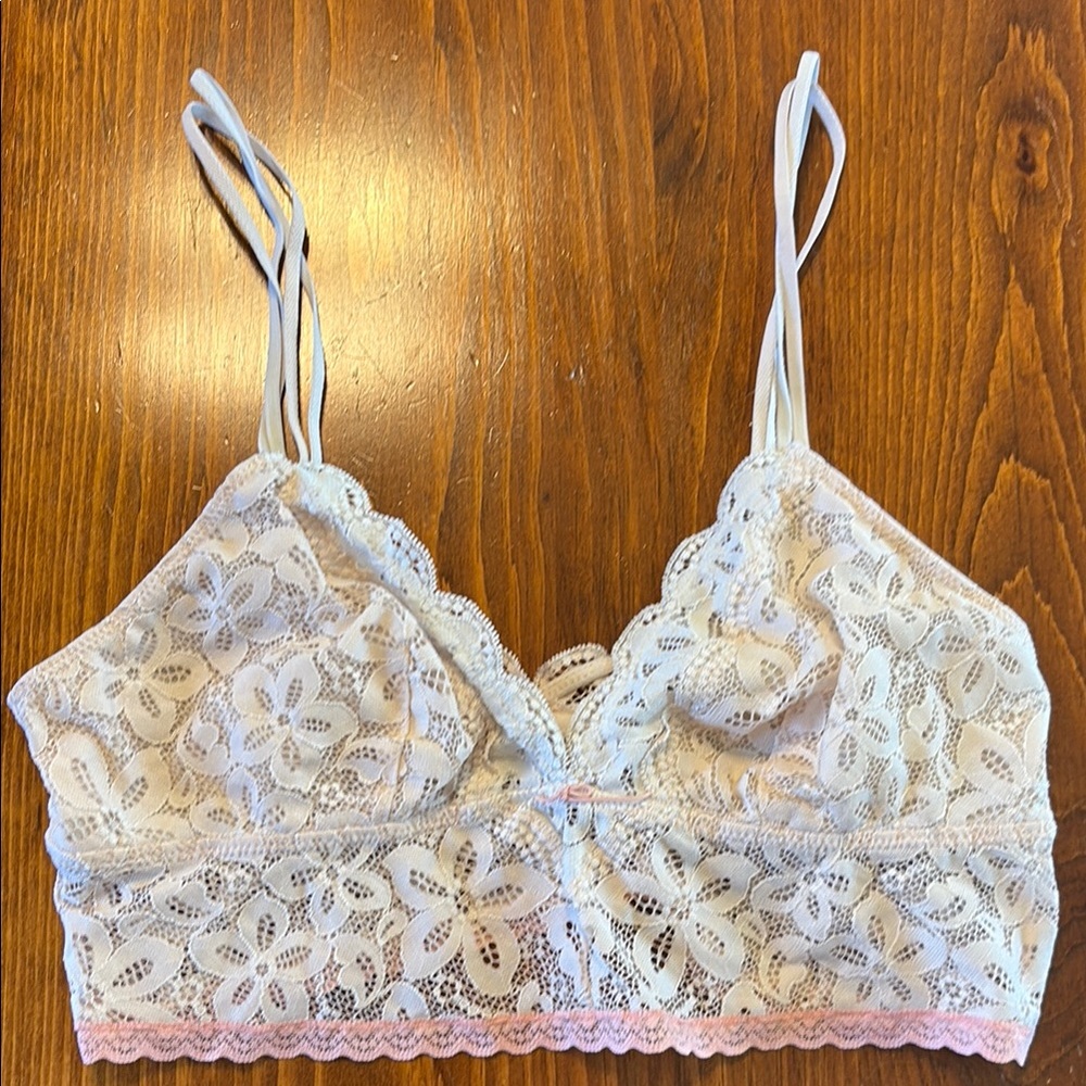 Aerie White/Pale Pink Lace Bralette Intimates